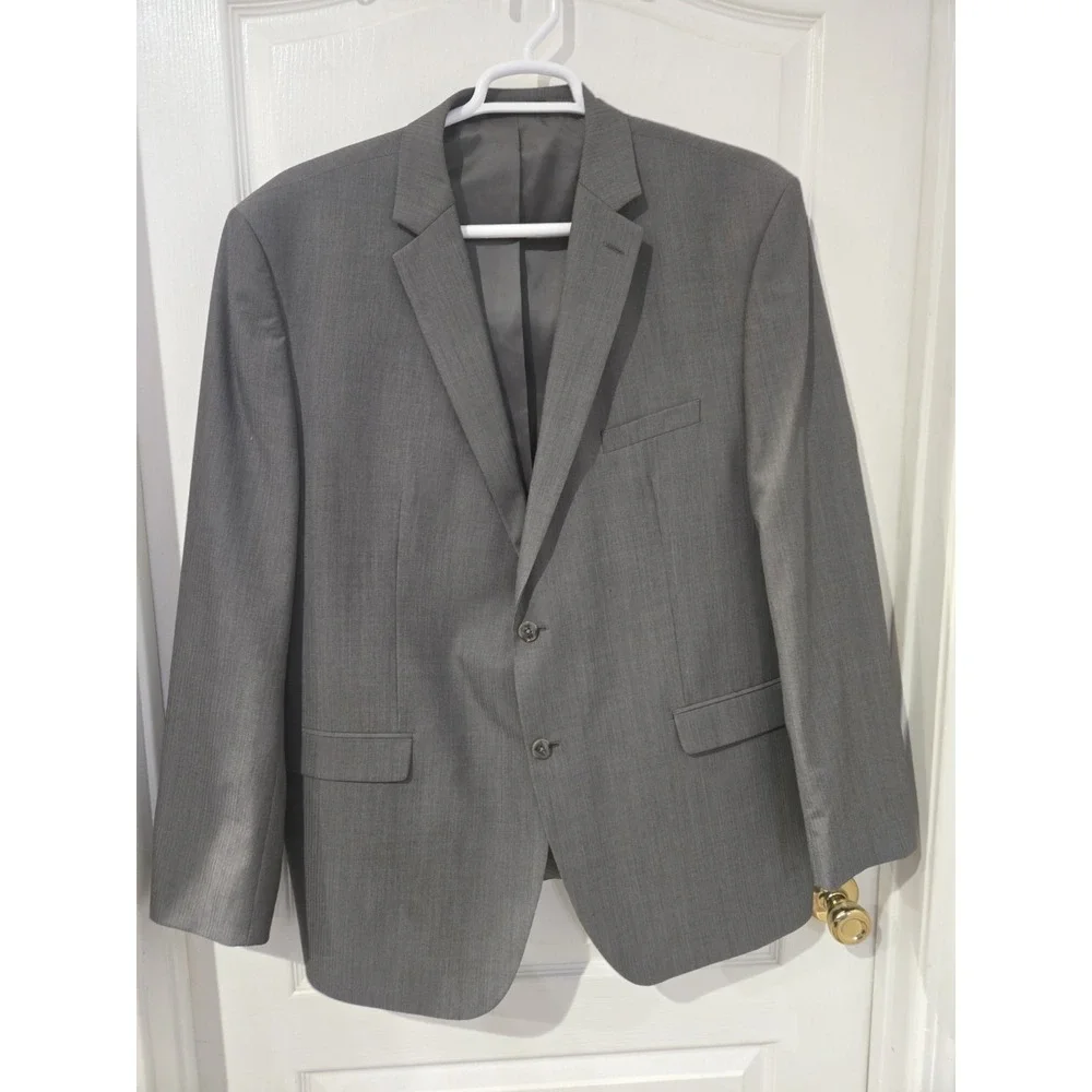 Perry Ellis portfolio Modern Fit 50 L Wool Blend Suit Jacket Blazer Gray